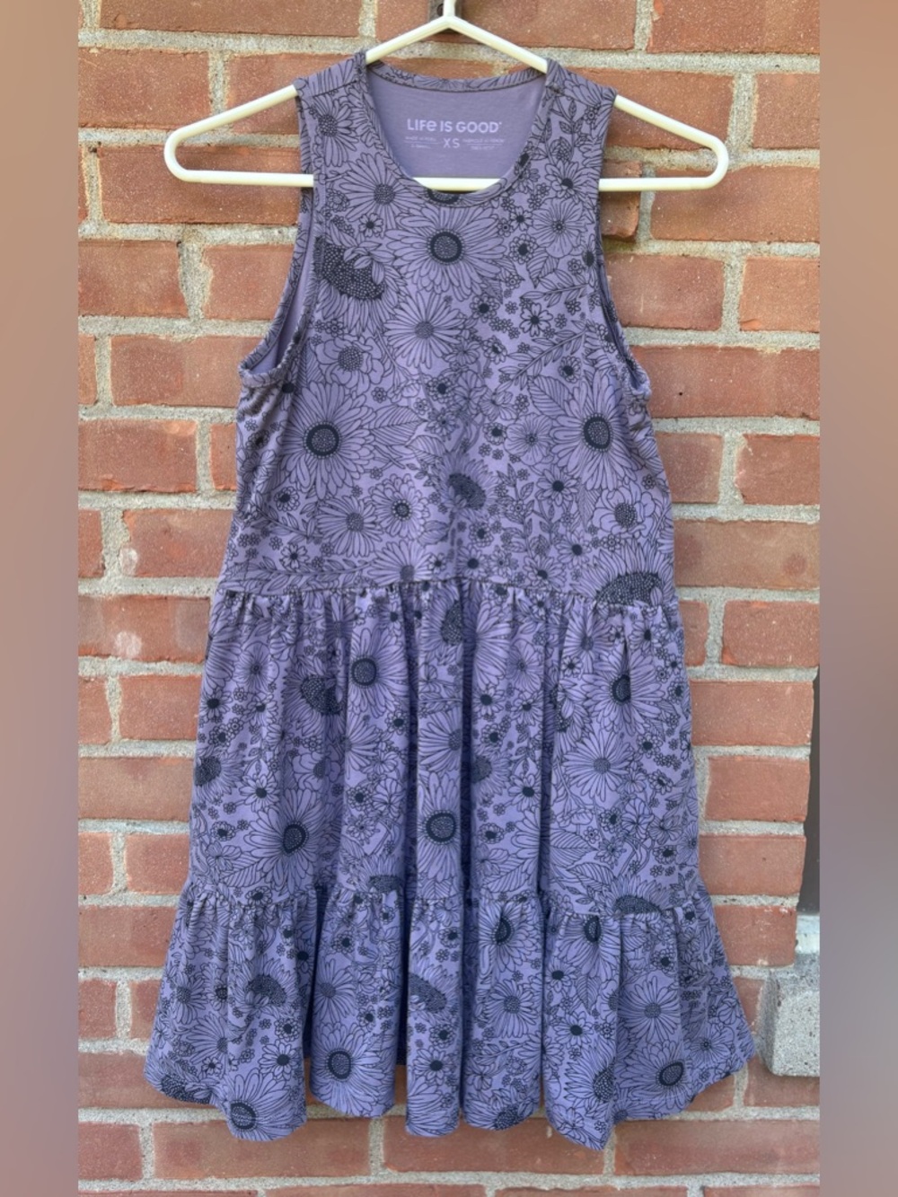 Life is Good Women's Purple Sunshine Floral Pattern Tiered Tank Dress Size XS